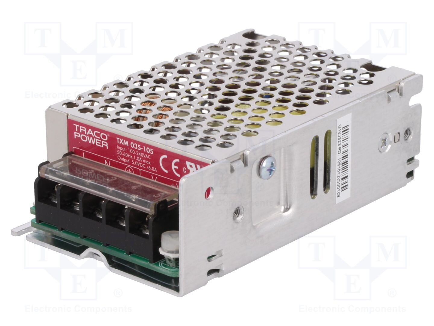 TRACO POWER TXM035-105 Sisäänrakennettu kytkentäsähkölaite 35W 5VDC 6A