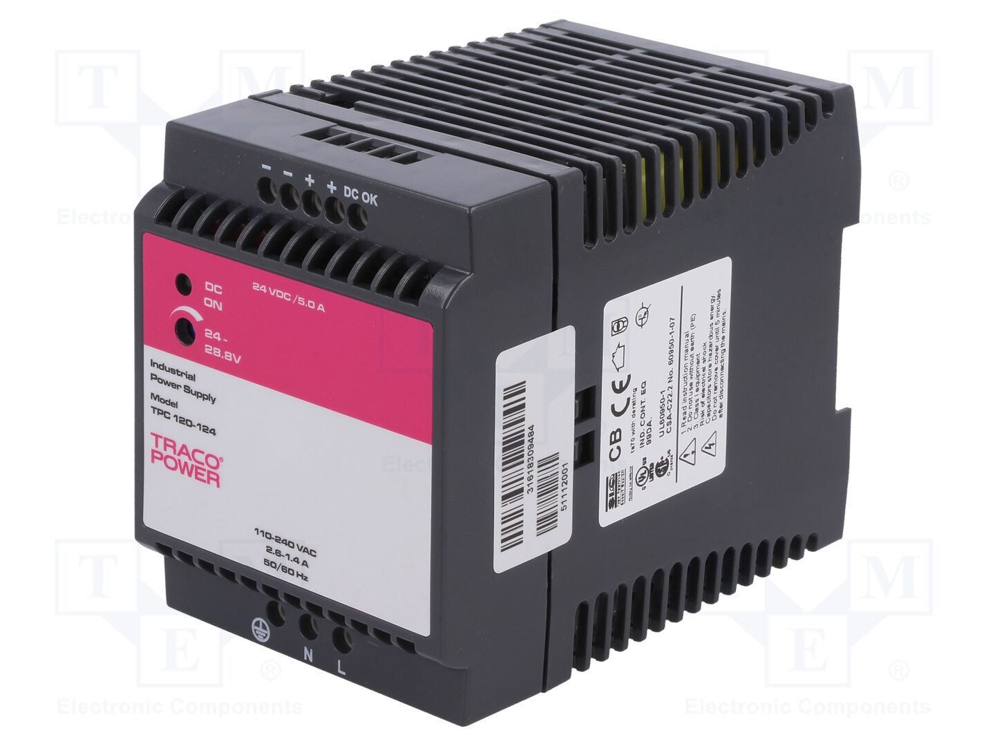 TRACO POWER TPC120-124 DIN-kiskoon asennettava kytkentävirtalähde 120W 24VDC