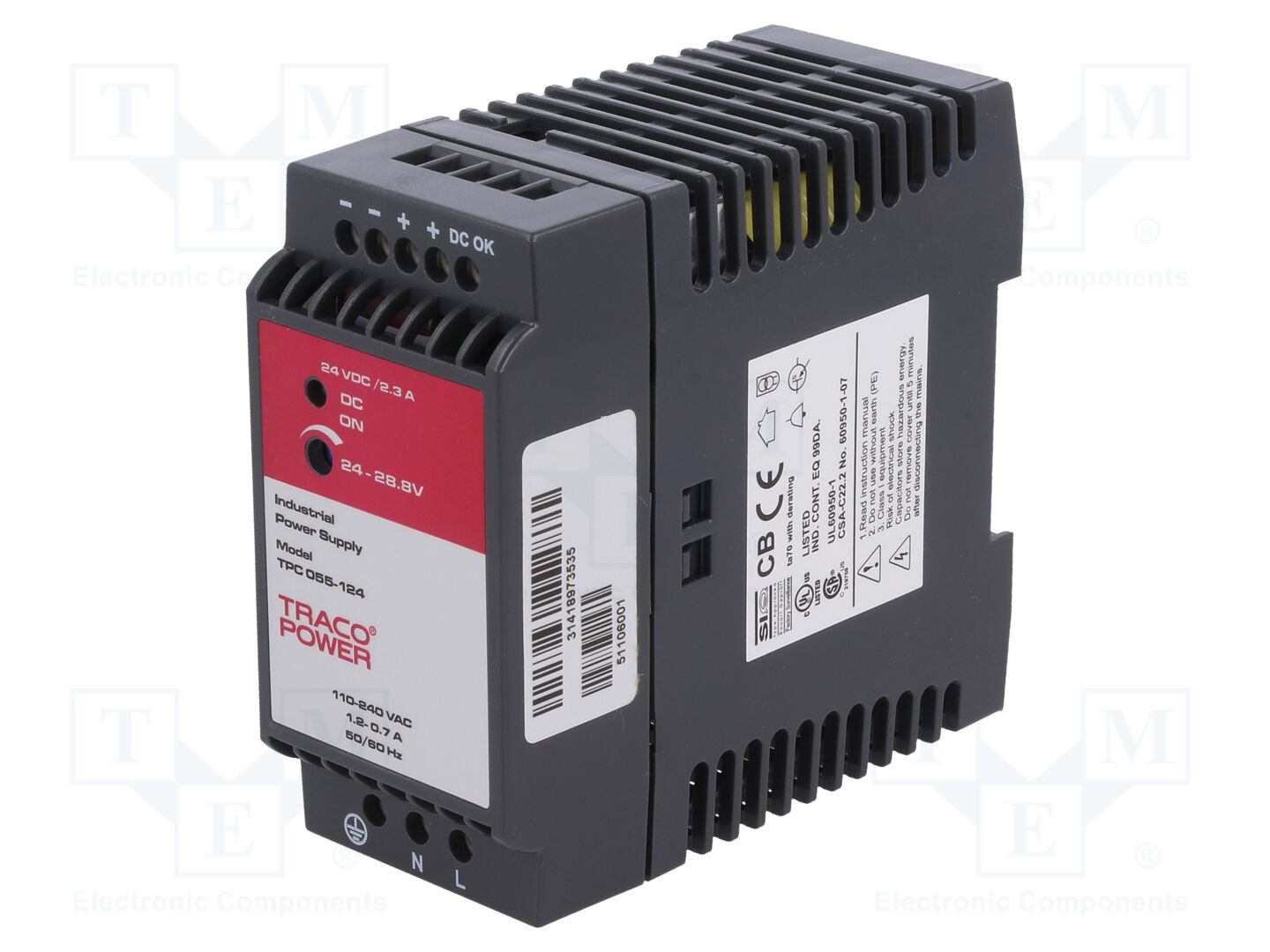TRACO POWER TPC055-124 DIN-kiskoon asennettava kytkentäsähkönsyöttö 55W 24VDC
