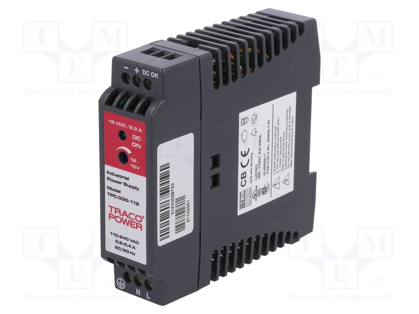 TRACO POWER TPC030-112 DIN-kiskoon asennettava kytkentäsähkönsyöttö 26W 12VDC