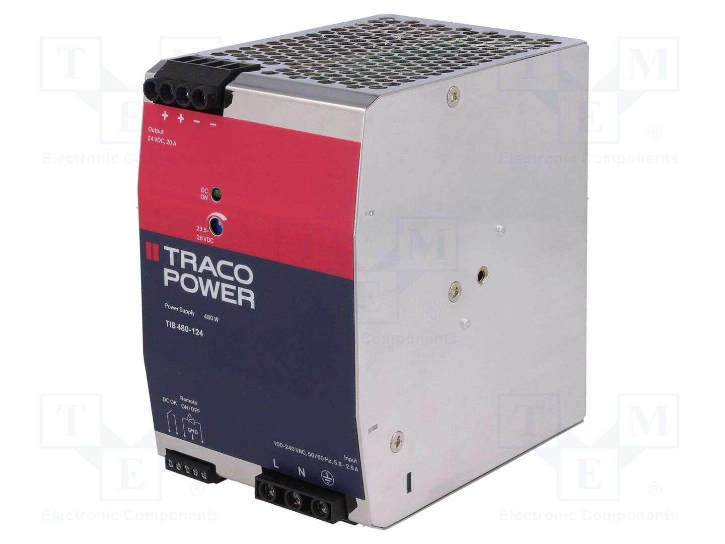 TRACO POWER TIB480-124 DIN-kiskoon asennettava kytkentäsähkönsyöttö 480W 24VDC