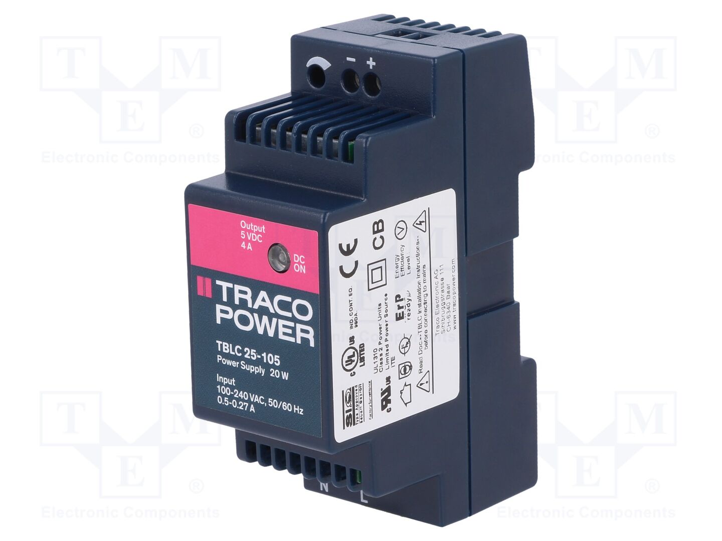 TRACO POWER TBLC25-105 DIN-kiskoon asennettava kytkentävirtalähde 20W 5VDC 4A