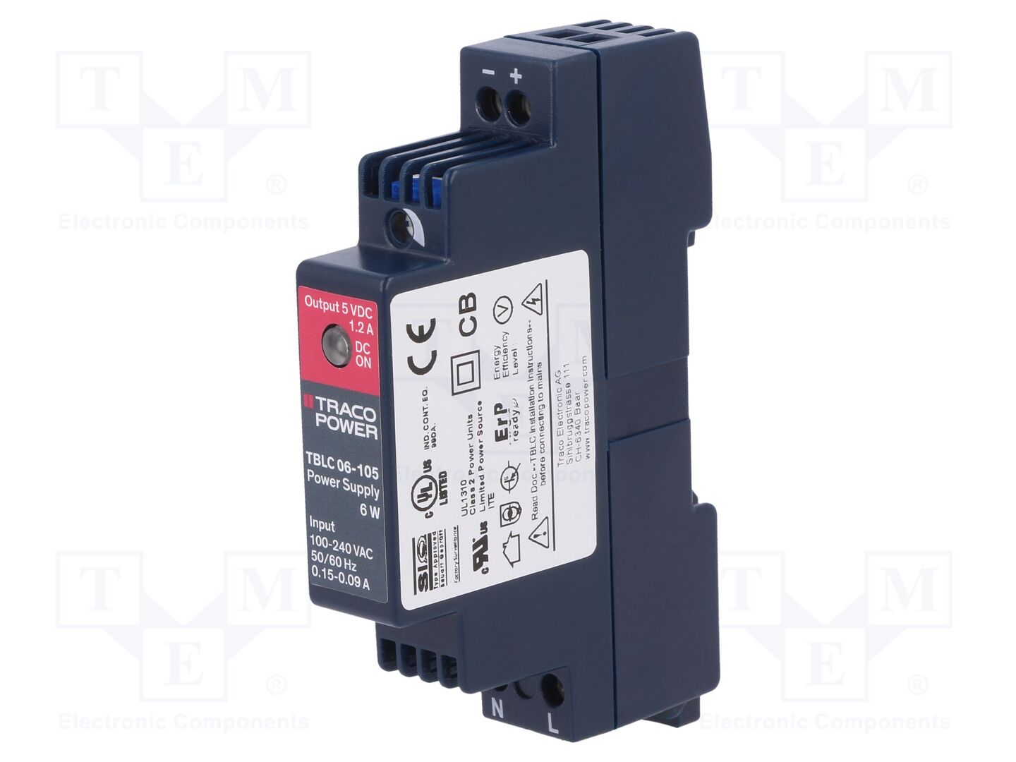 TRACO POWER TBLC06-105 DIN-kiskoon asennettava kytkentäsähkönsyöttö 6W 5VDC