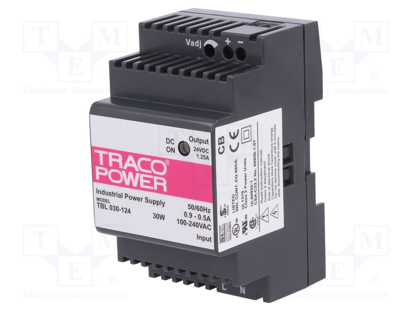 TRACO POWER TBL030-124 DIN-kiskoon asennettava kytkentäsähkönsyöttö 30W 24VDC