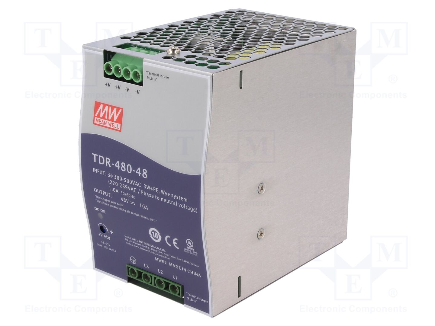 MEAN WELL TDR-480-48 DIN-kiskoon asennettava kytkentävirtalähde 480W 48VDC