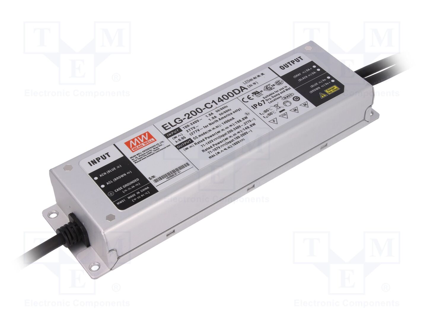 MEAN WELL ELG-200-C1400DA LED-virtalähde DALI 200W 71-142VDC 1,4A IP67