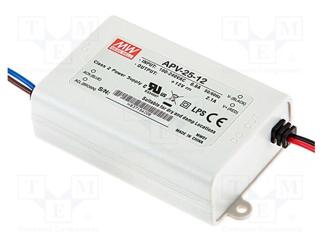 MEAN WELL APV-25-36 LED-verkkolaite 25W 36VDC 0,7A