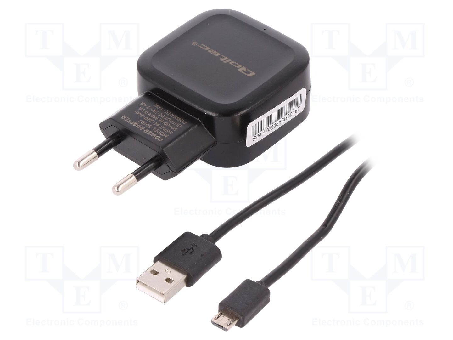 QOLTEC 50187 Plug-in Power Supply 5VDC 3.4A 17W USB