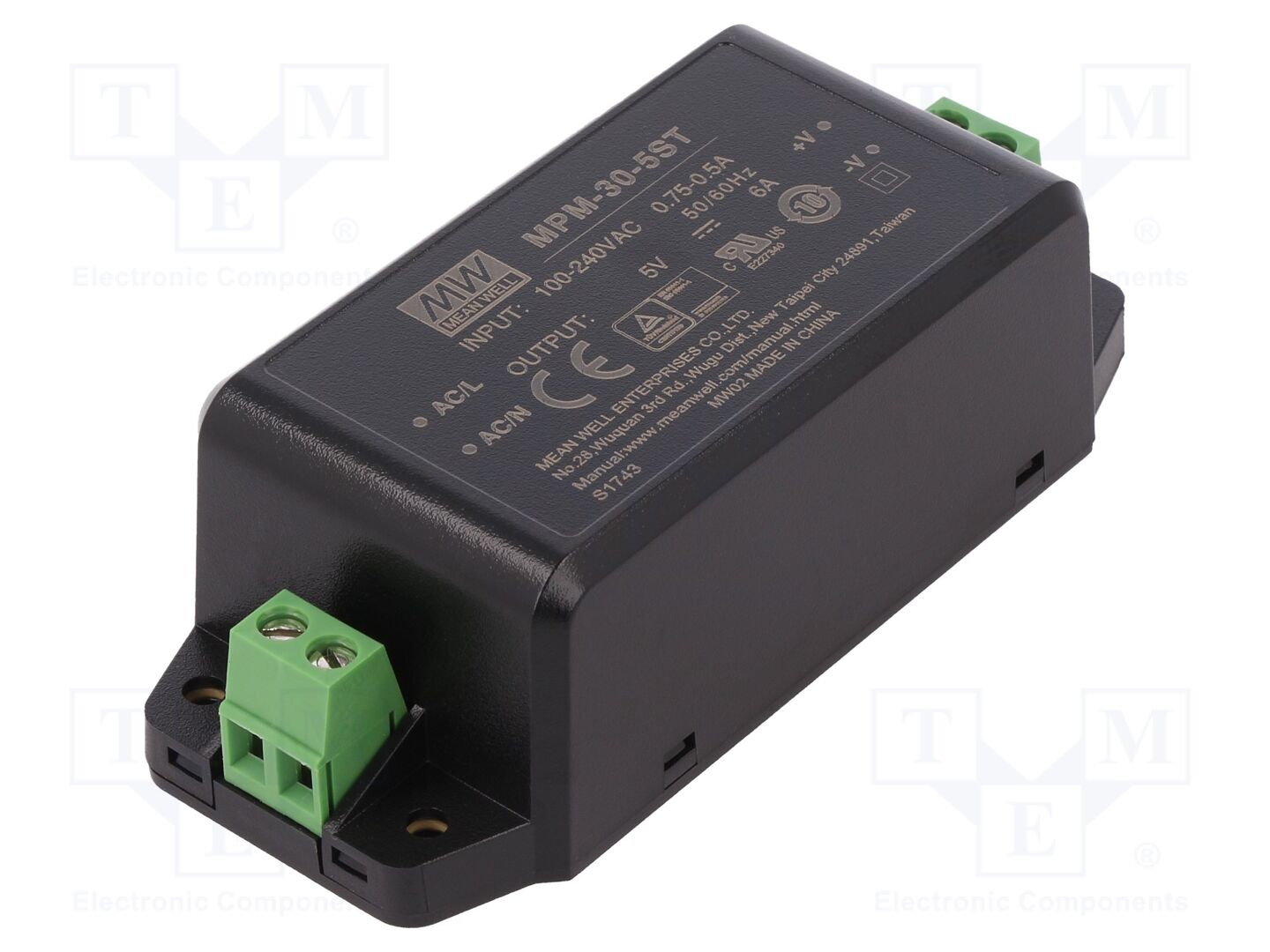 MEAN WELL MPM-30-5ST Sisäänrakennettu kytkentäsähkönsyöttö 30W 5VDC 6A