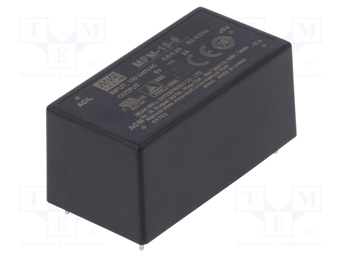 MEAN WELL MPM-15-5 PCB AC/DC muunnin 15W