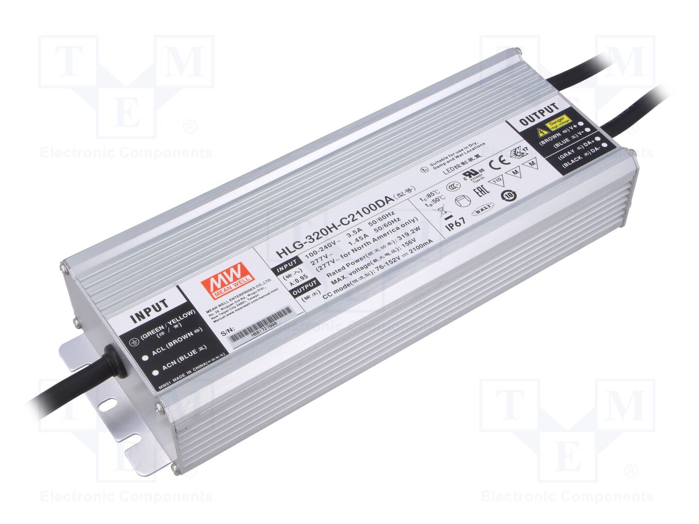 MEAN WELL HLG-320H-C2100DA LED-virtalähde DALI 320W 76-152VDC 2100mA IP67