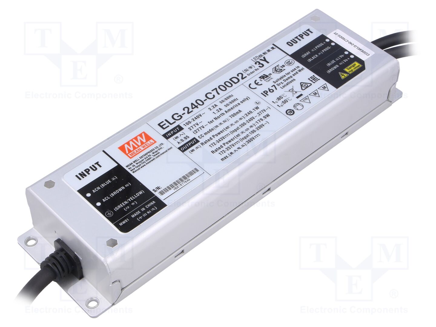 MEAN WELL ELG-240-C700D2-3Y LED-virtalähde 240W 700mA IP67