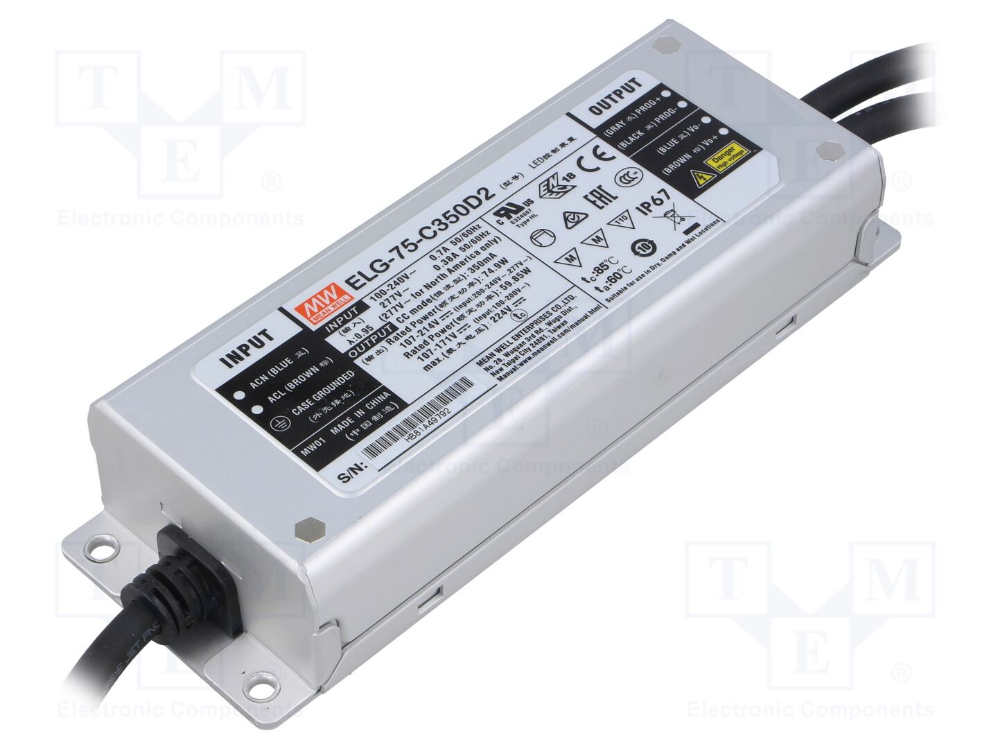 MEAN WELL ELG-75-C350D2 LED-virtalähde 350mA 107-214VDC