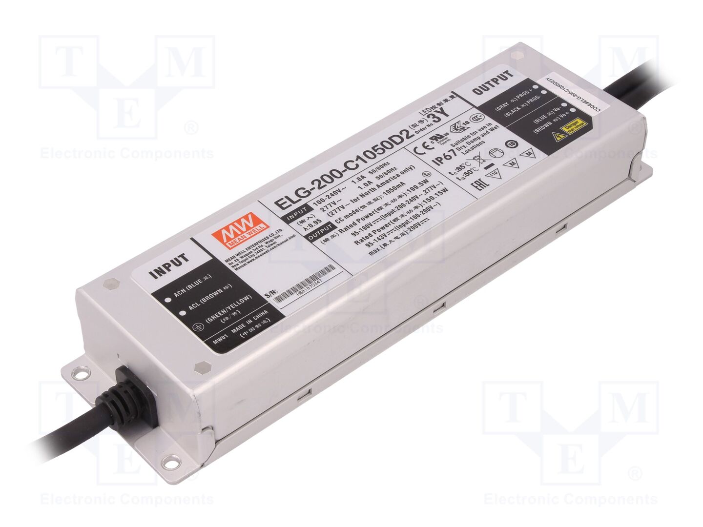 MEAN WELL ELG-200-C1050D2-3Y LED-verkkolaite 199,5W 95-190VDC 1,05A