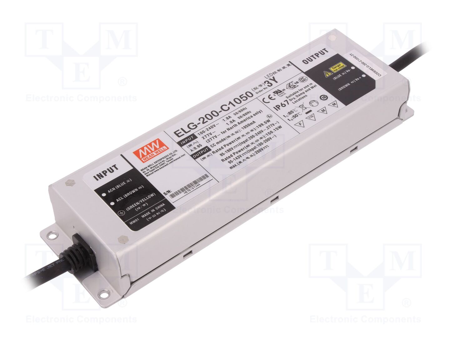 MEAN WELL ELG-200-C1050-3Y LED-virtalähde 199,5W 1050mA IP67