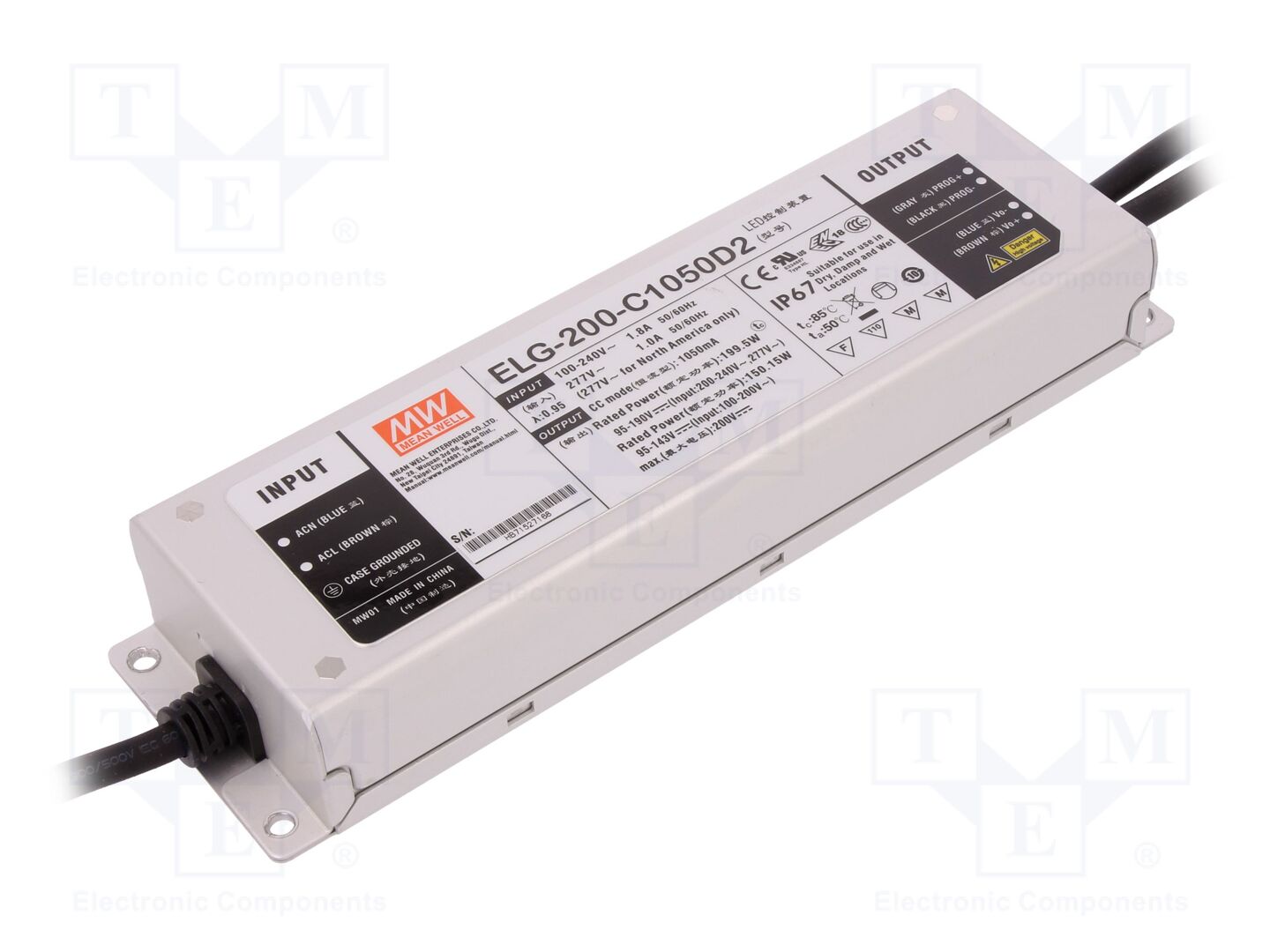MEAN WELL ELG-200-C1050D2 LED-verkkolaite 199,5W 95-190VDC 1,05A