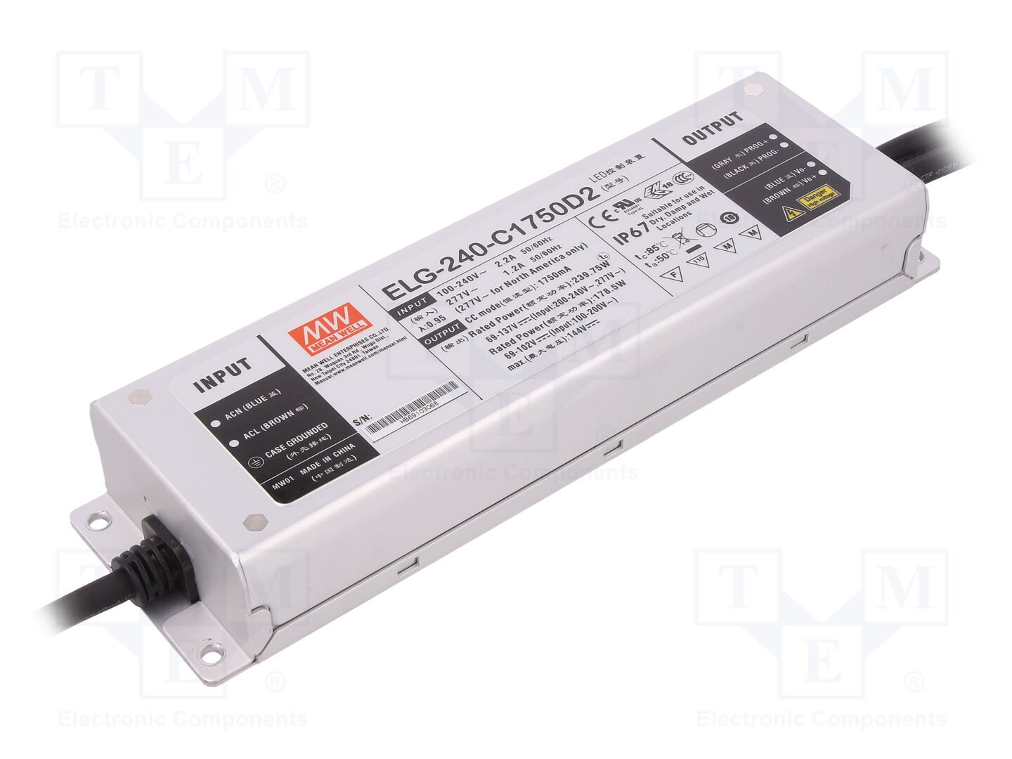 MEAN WELL ELG-240-C1750D2 LED-virtalähde 240W 69-137VDC 1,75A IP67