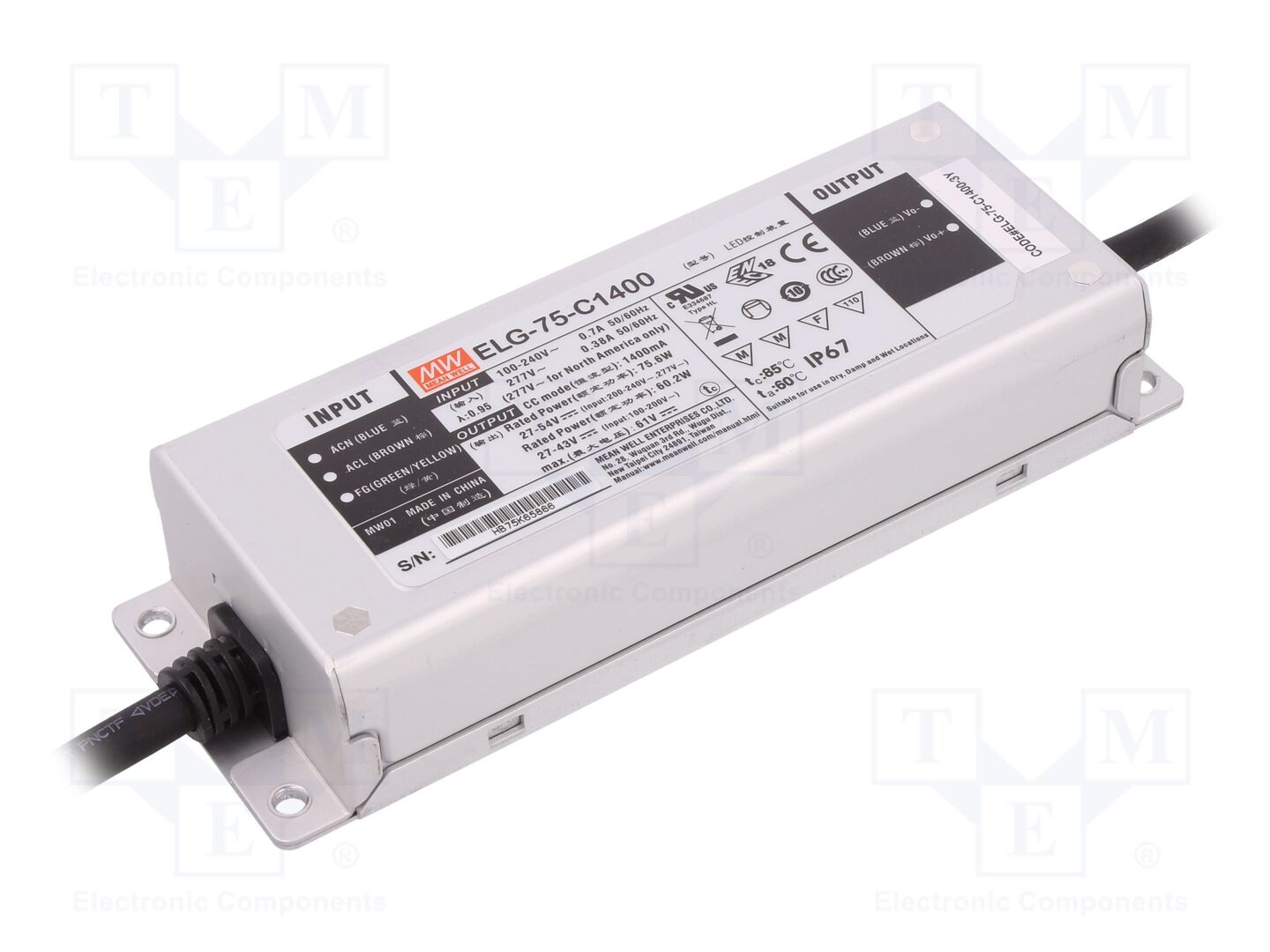 MEAN WELL ELG-75-C1400-3Y LED-virtalähde 75,6W 27-54VDC 1400mA