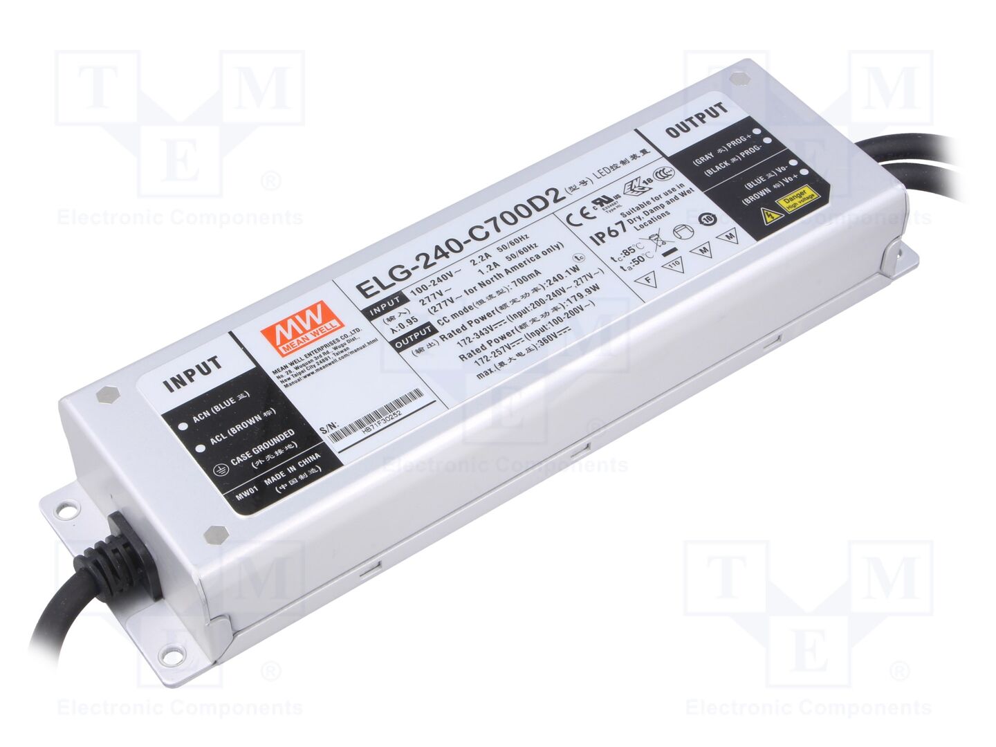 MEAN WELL ELG-240-C700D2 LED-virtalähde 240W 700mA IP67