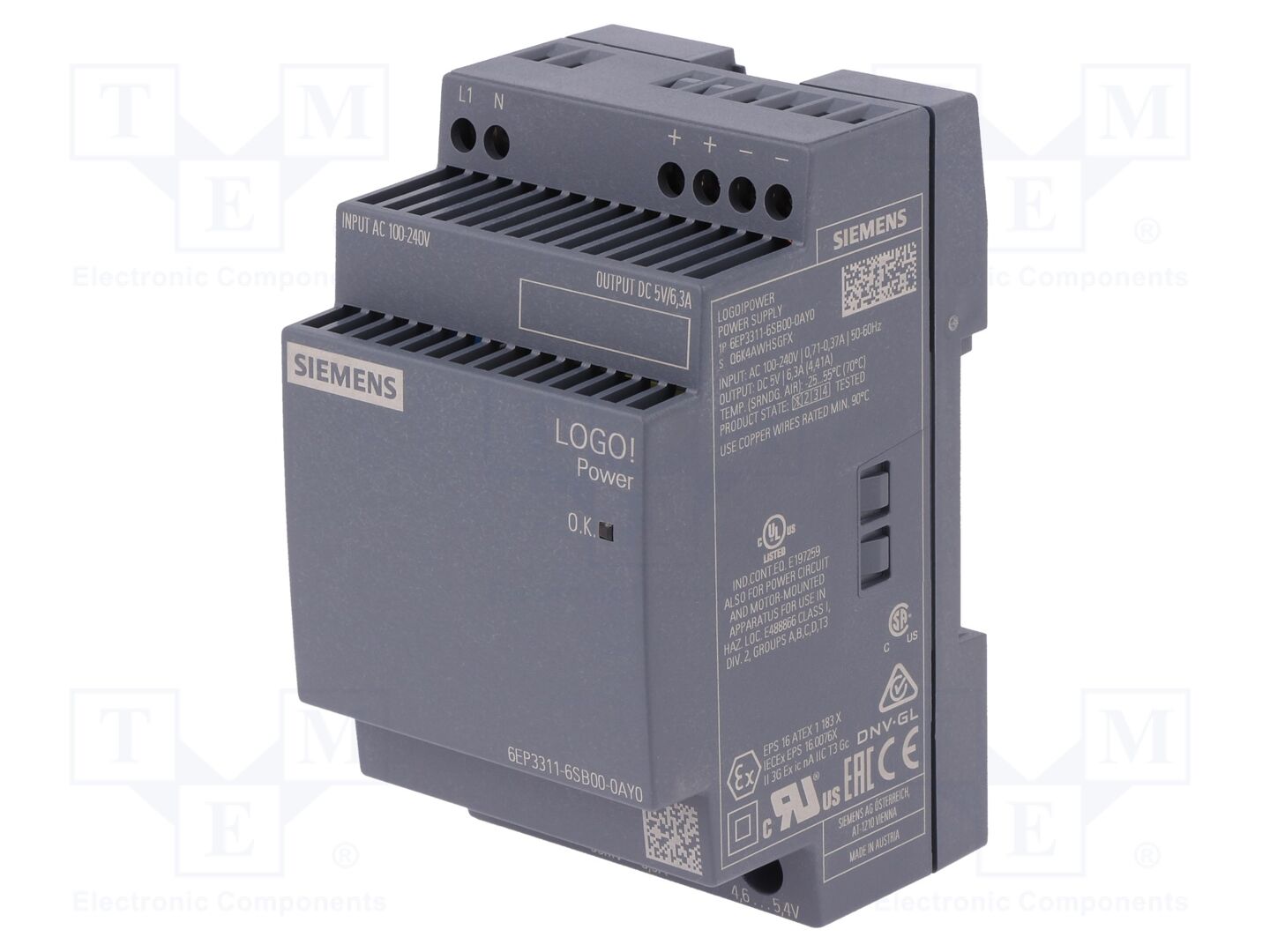 SIEMENS 6EP3311-6SB00-0AY0 DIN-kiskoon asennettava kytkentävirtalähde 30W 5VDC