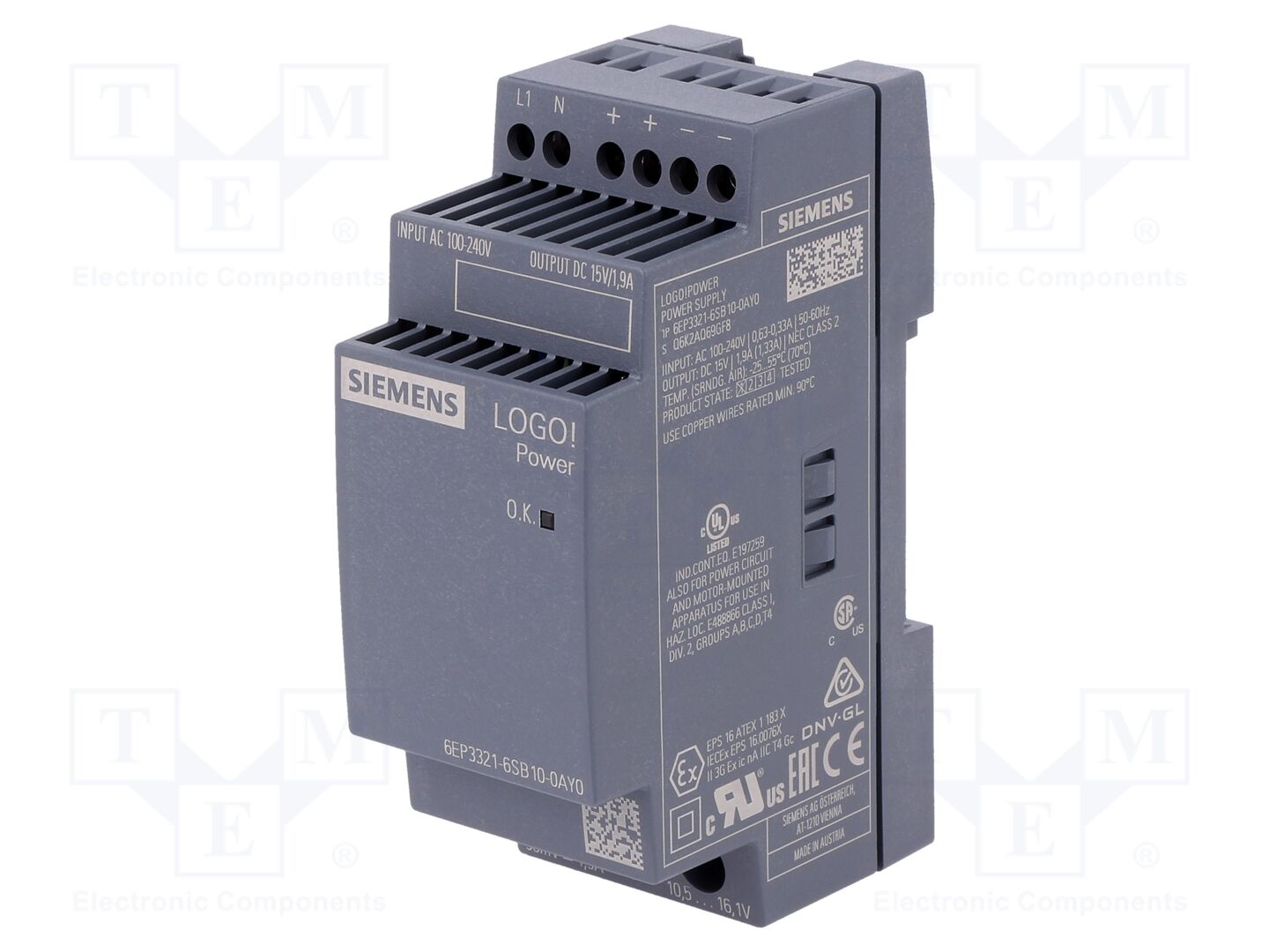 SIEMENS 6EP3321-6SB10-0AY0 DIN-kiskoon asennettava kytkentävirtalähde 28,5W 15VDC