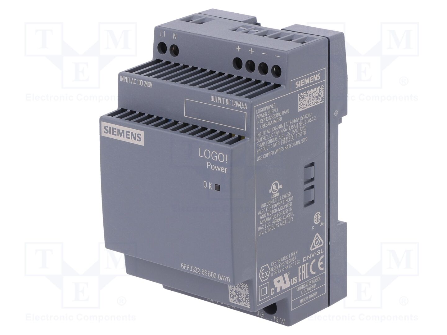 SIEMENS 6EP3322-6SB00-0AY0 DIN-kiskoon asennettava kytkentävirtalähde 54W 12VDC
