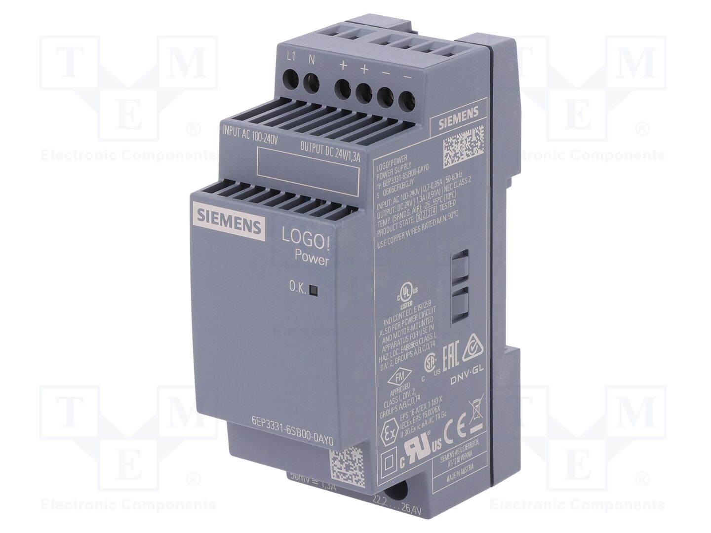SIEMENS 6EP3331-6SB00-0AY0 DIN-kiskoon asennettava kytkentävirtalähde 24VDC 1.3A