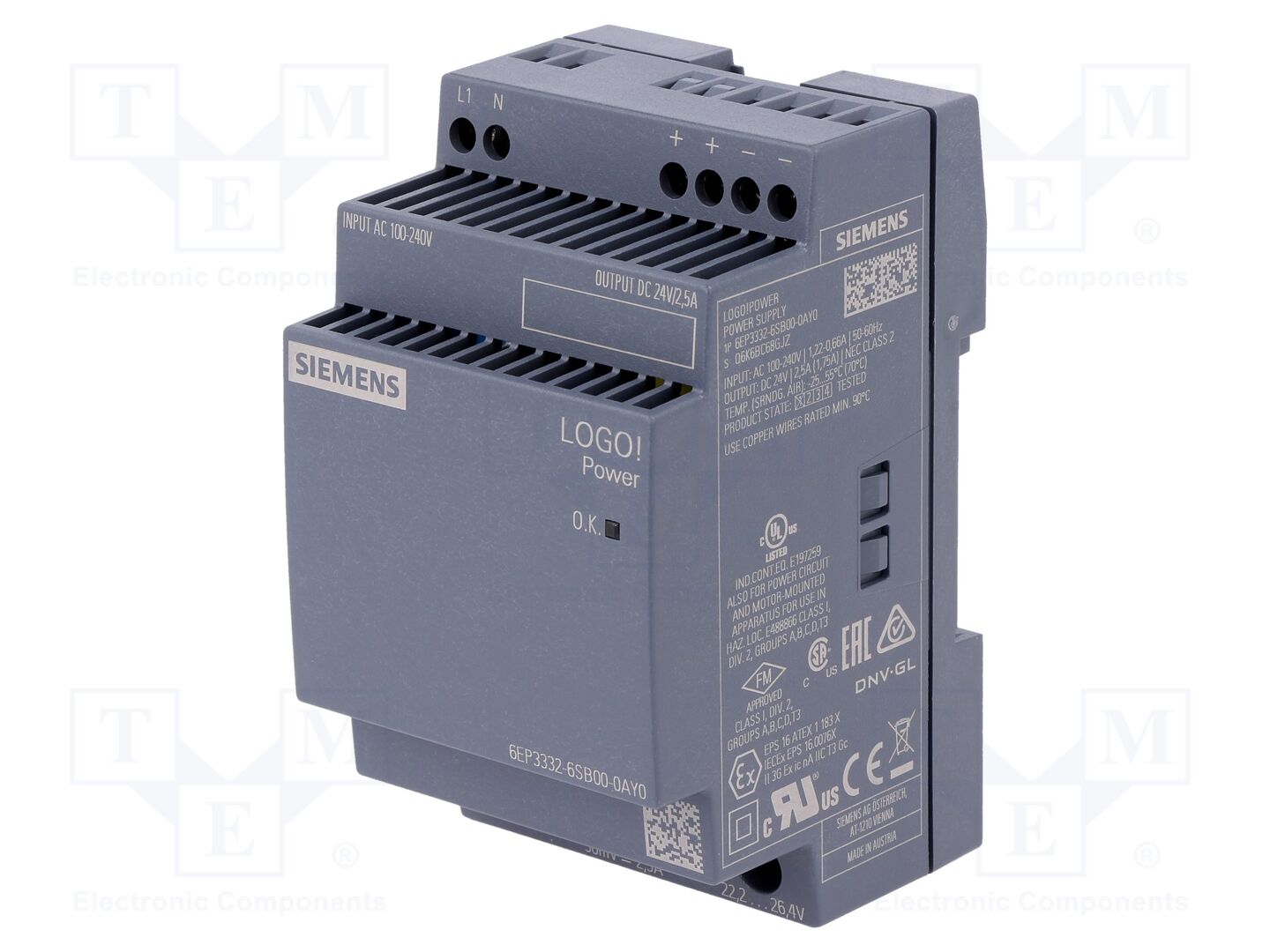SIEMENS 6EP3332-6SB00-0AY0 DIN-kiskoon asennettava kytkentävirtalähde 60W 24VDC