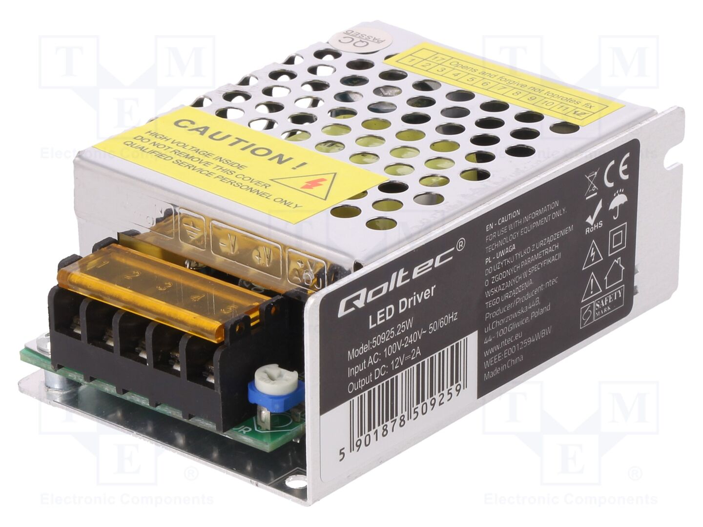QOLTEC 50925 Sisäänrakennettu kytkentäsähkönsyöttö 24W vakiojännite