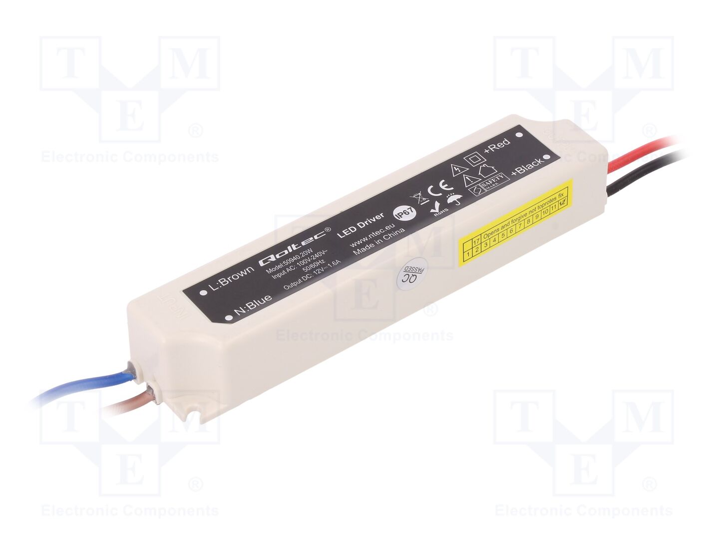 QOLTEC 50940 LED-virtalähde 20W 12VDC 1,6A IP67
