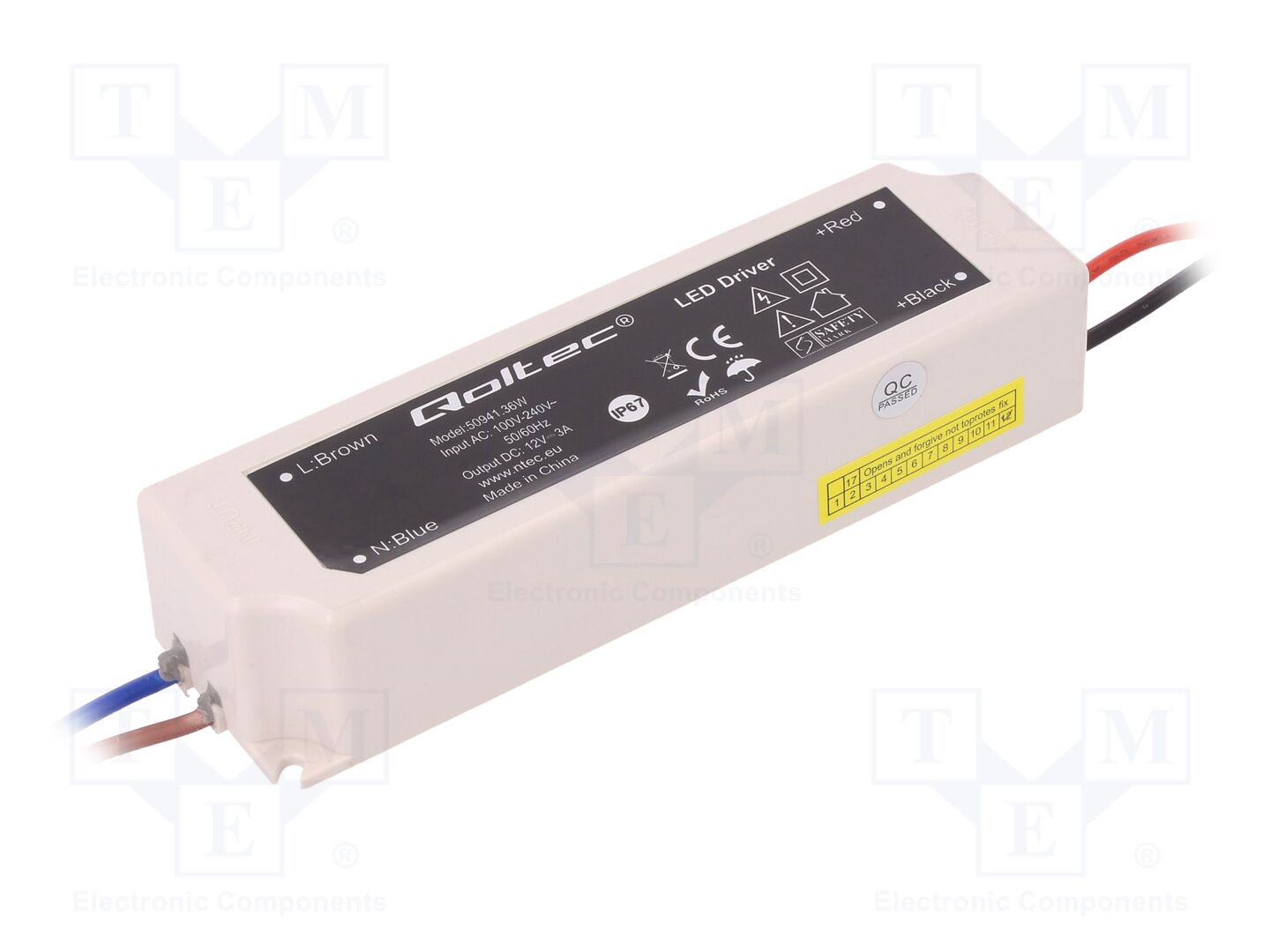 QOLTEC 50941 LED-verkkolaite 36W 12VDC 3A IP67