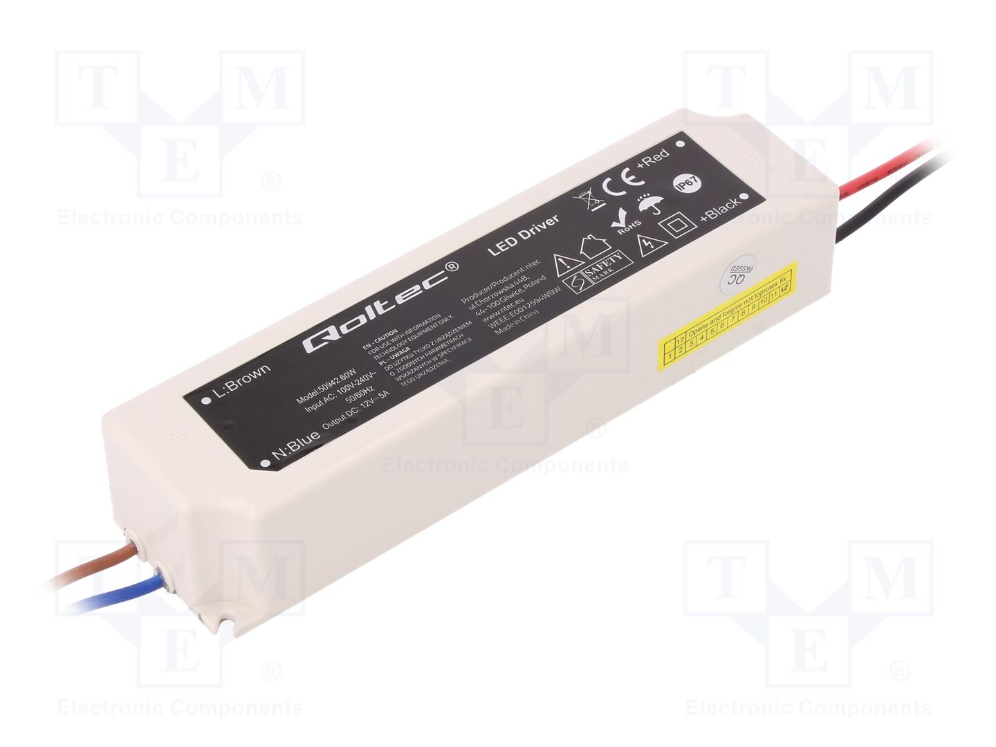 QOLTEC 50942 LED-virtalähde 60W 12VDC 5A IP67
