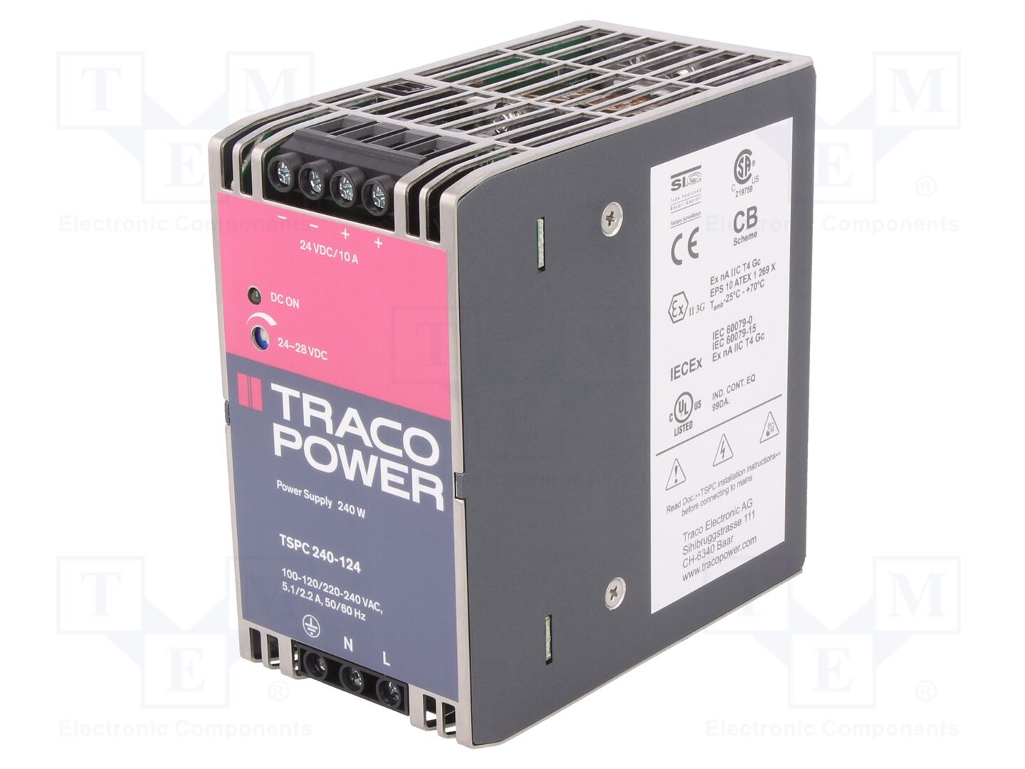 TRACO POWER TSPC240-124 Kiskokiinnitteinen kytkentävirtalähde 240W 24VDC