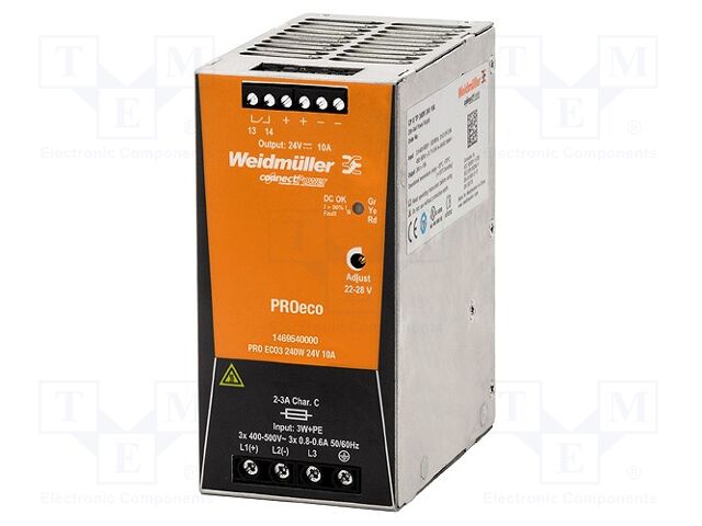 WEIDMÜLLER PROECO3-240W24V10A DIN-kiskoon asennettava kytkentävirtalähde 240W 24VDC 10A