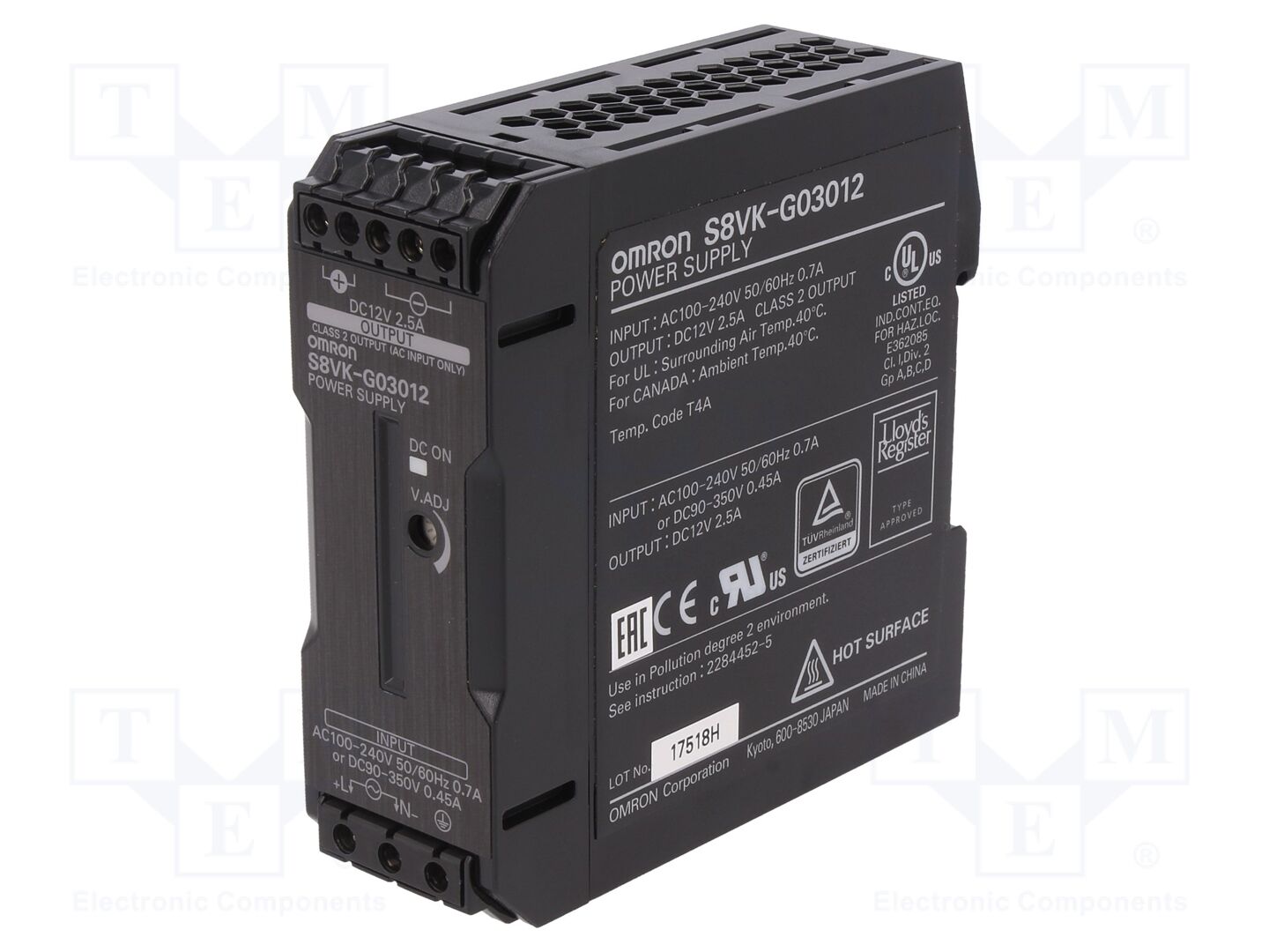 OMRON S8VK-G03012 DIN-kiskoon asennettava kytkentävirtalähde 30W 12VDC
