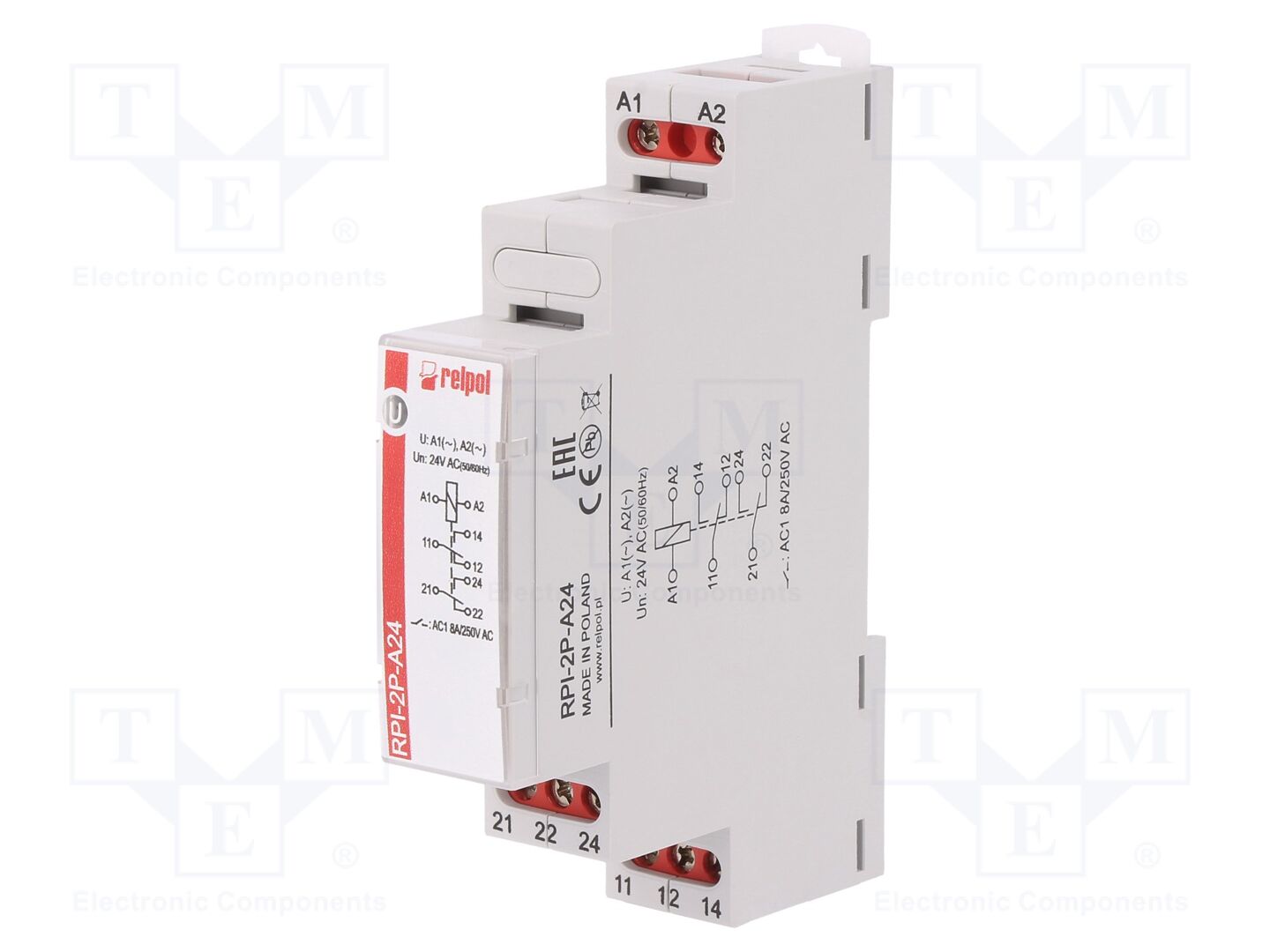 RELPOL RPI-2P-A24 Asennusrele DPDT 8A