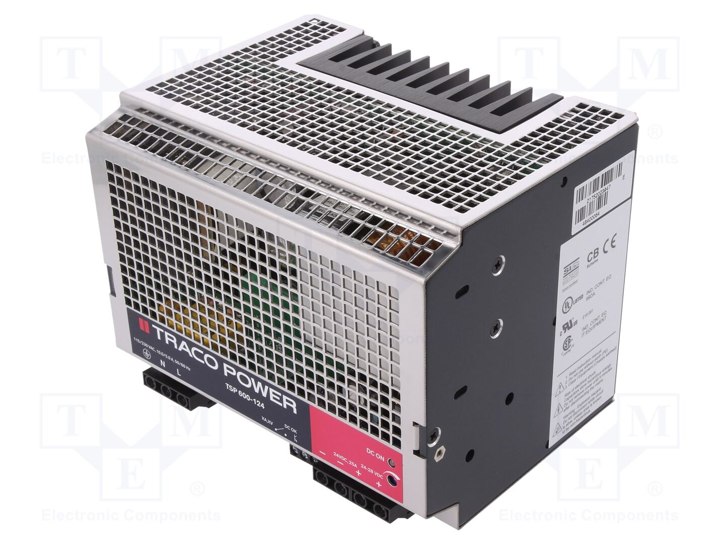 TRACO POWER TSP600-124 DIN-kiskolle asennettava kytkentäsähköinen virtalähde 600W 24VDC