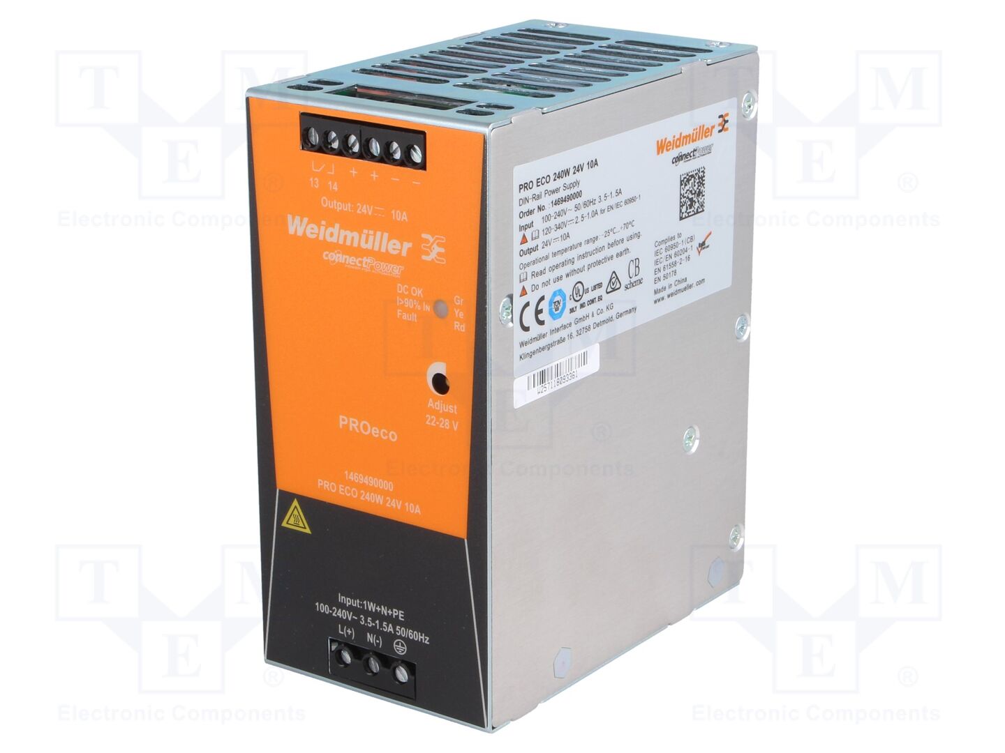 WEIDMÜLLER 1469490000 DIN-kiskoon kiinnitettävä kytkentävirtalähde 240W 24VDC 10A