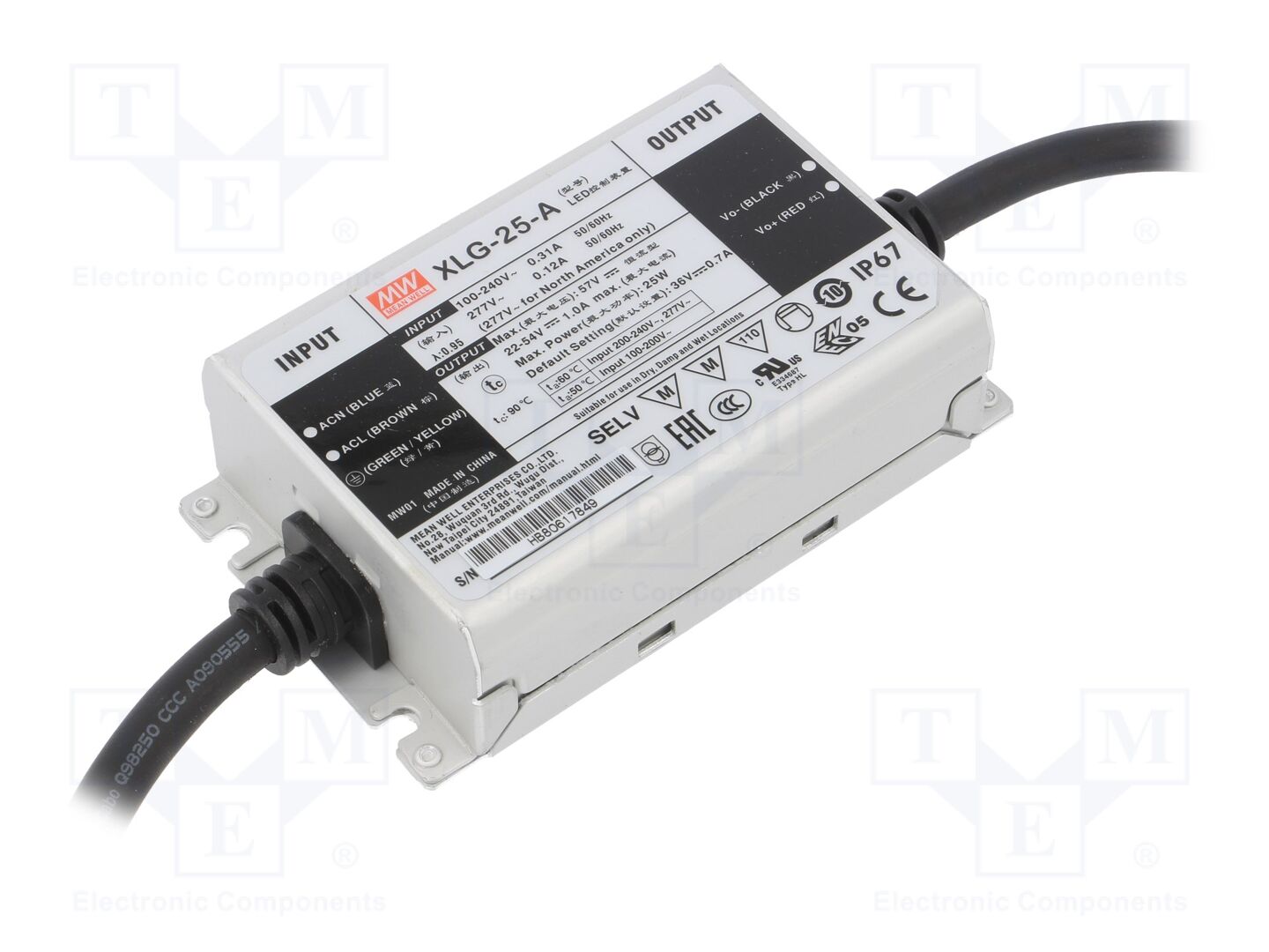 MEAN WELL XLG-25-A LED-verkkolaite 25W 22-54VDC 0,25-1,05A