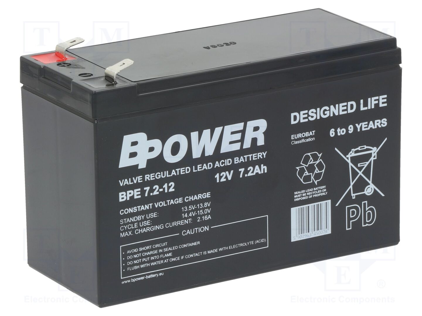 BPOWER ACCU-BPE7.2-12T/BP Lyijyakku 12V 7.2Ah AGM