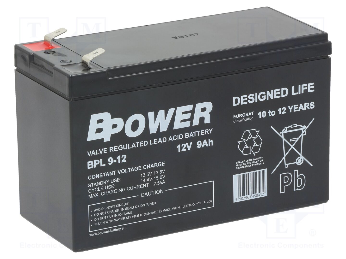 BPOWER ACCU-BPL9-12/BP Haponkestävä kenno 12V 9Ah AGM