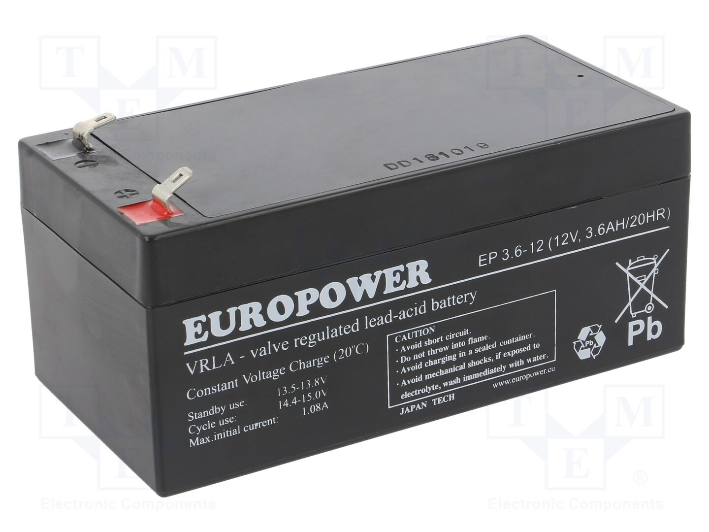 EUROPOWER ACCU-EP3.6-12/EUR Happokenno AGM 12V 3.6Ah
