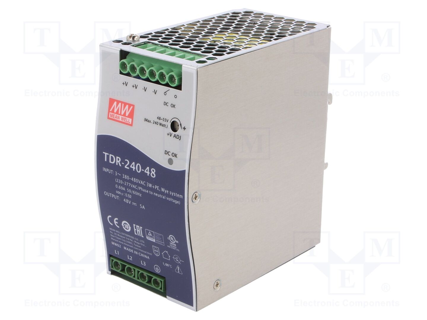 MEAN WELL TDR-240-48 DIN-kiskoon asennettava kytkentävirtalähde 240W 48VDC