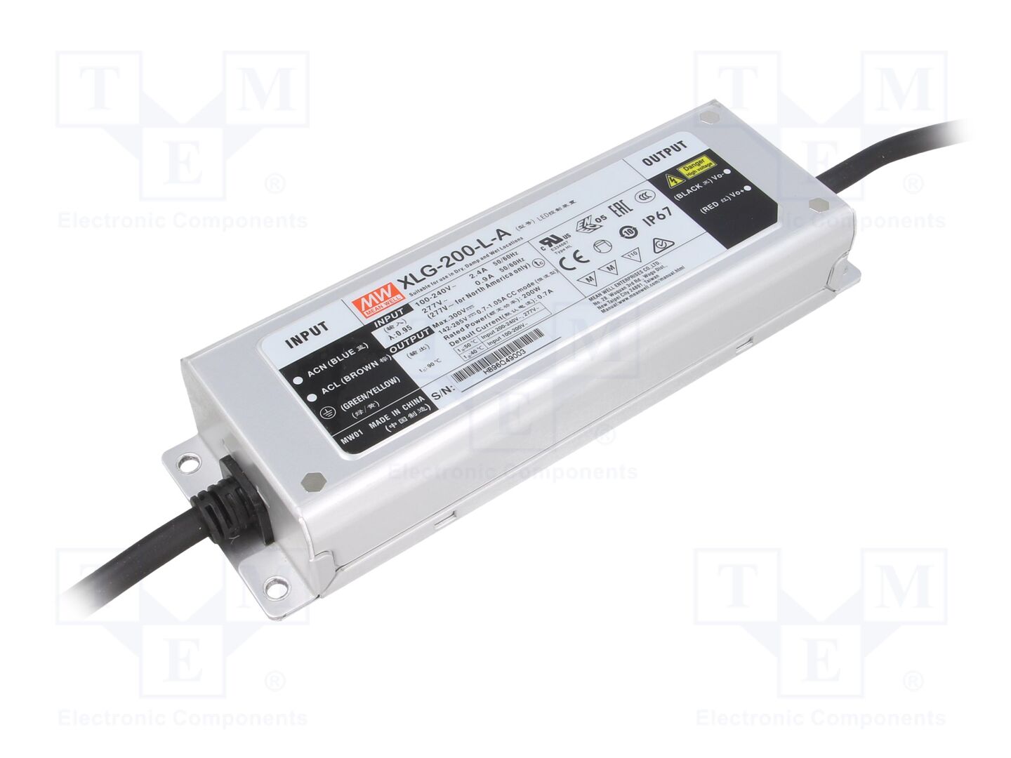 MEAN WELL XLG-200-L-A LED-virtalähde 200W 142-285VDC 0,35-1,05A IP67