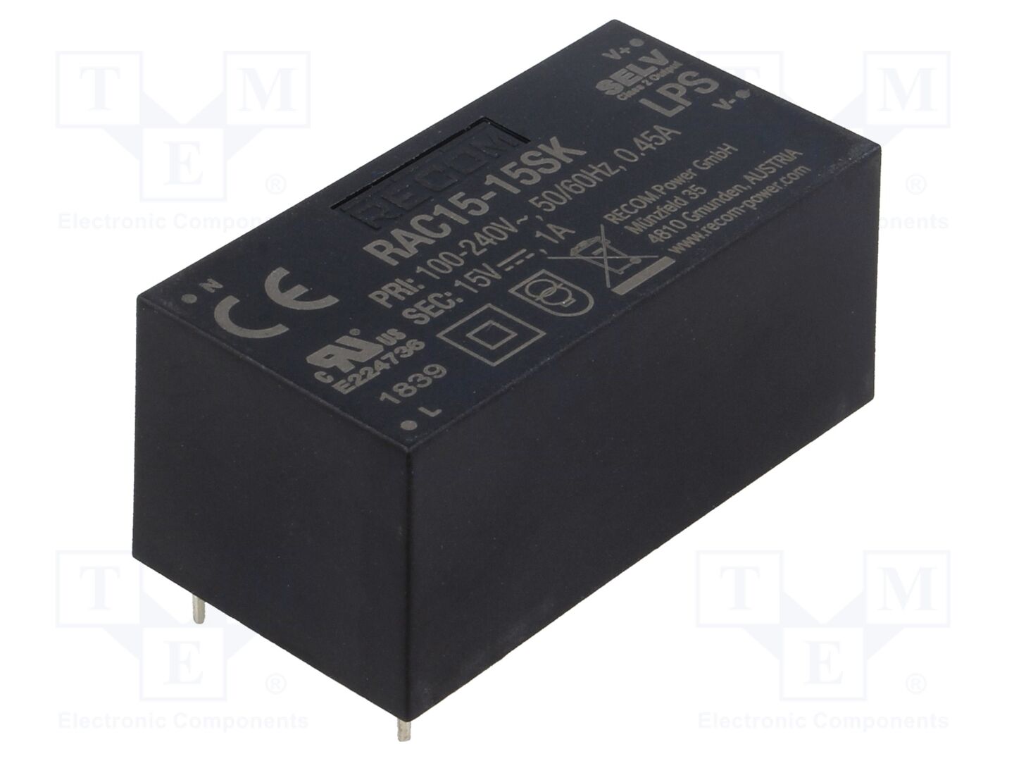 RECOM RAC15-15SK AC/DC-muunnin 15W