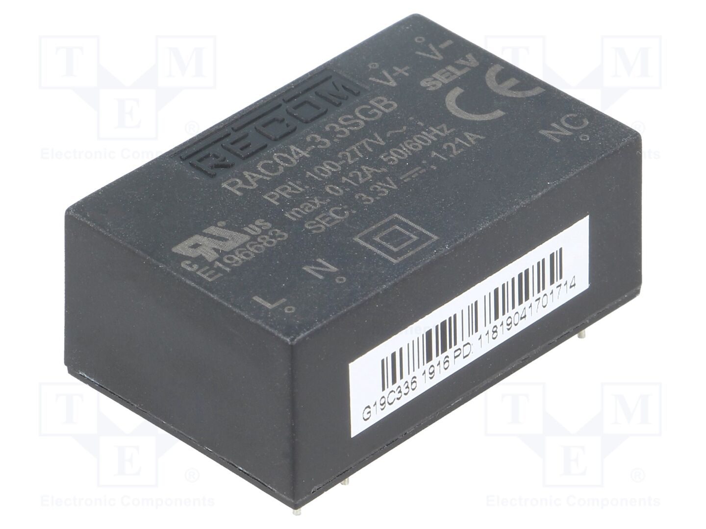 RECOM RAC04-3.3SGB AC/DC-muunnin 4W, 3.3VDC