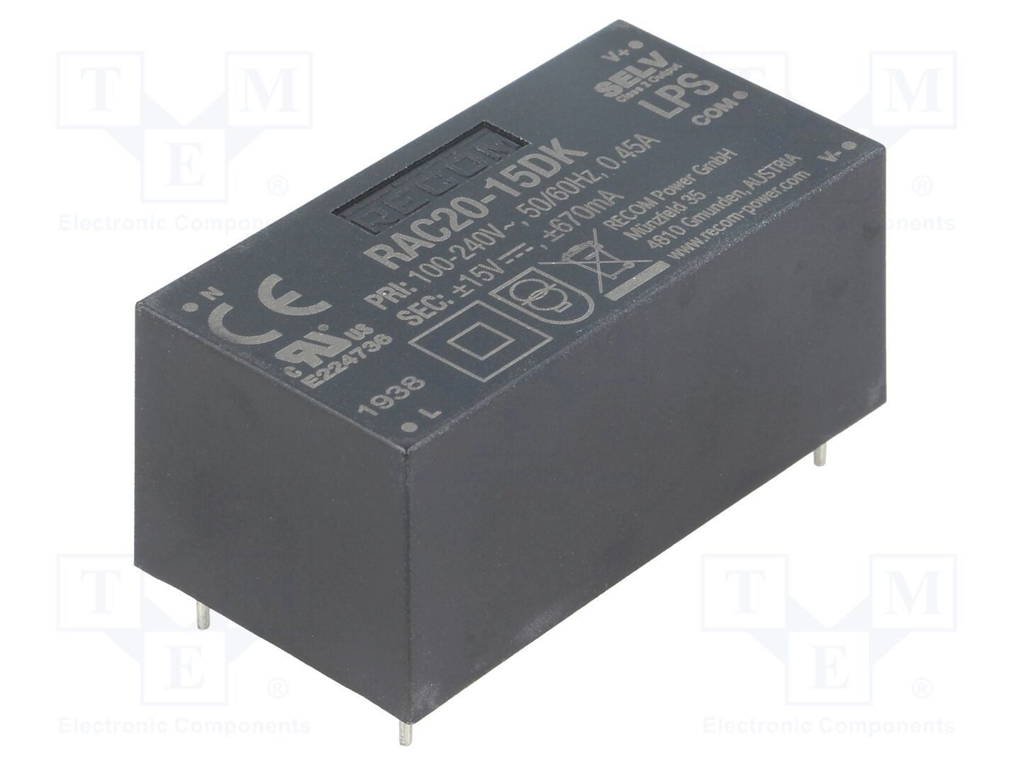 RECOM RAC20-15DK AC/DC-muunnin 20W