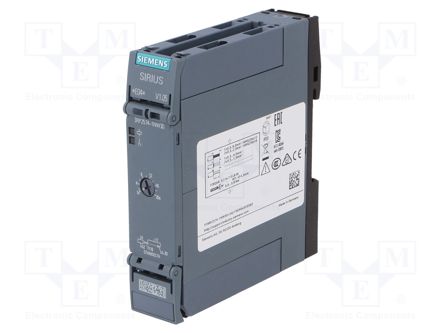 SIEMENS 3RP2574-1NW30 Analoginen ajastin 1÷20s
