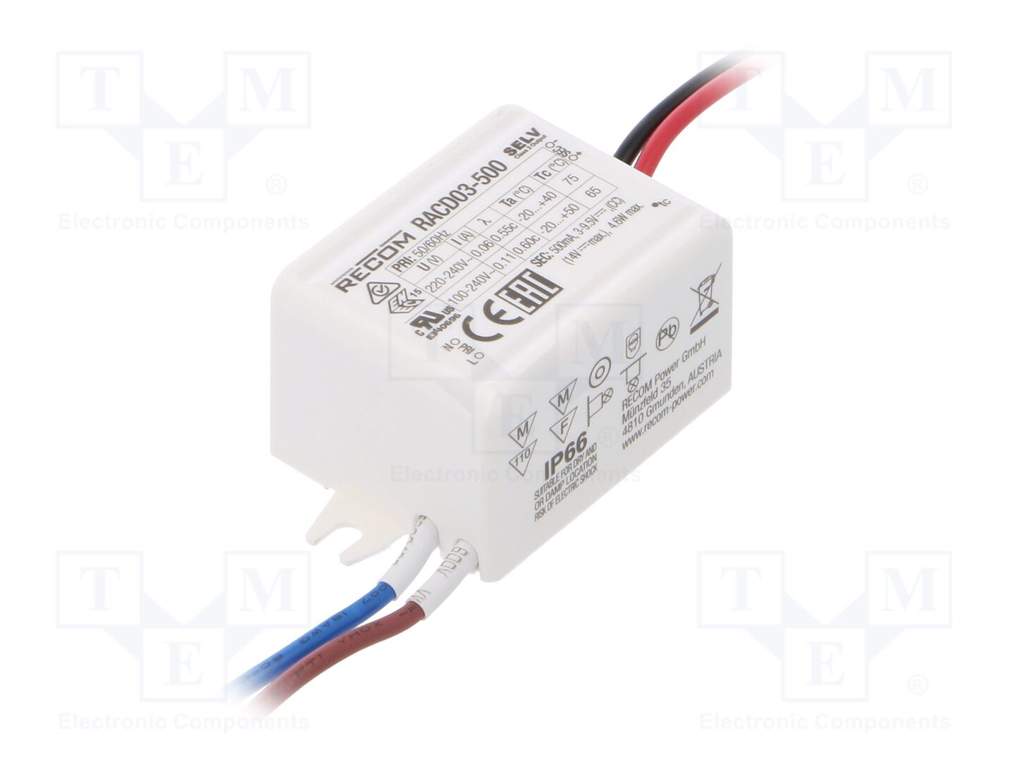 RECOM RACD03-500 LED-virtalähde 3W 500mA 90-264VAC