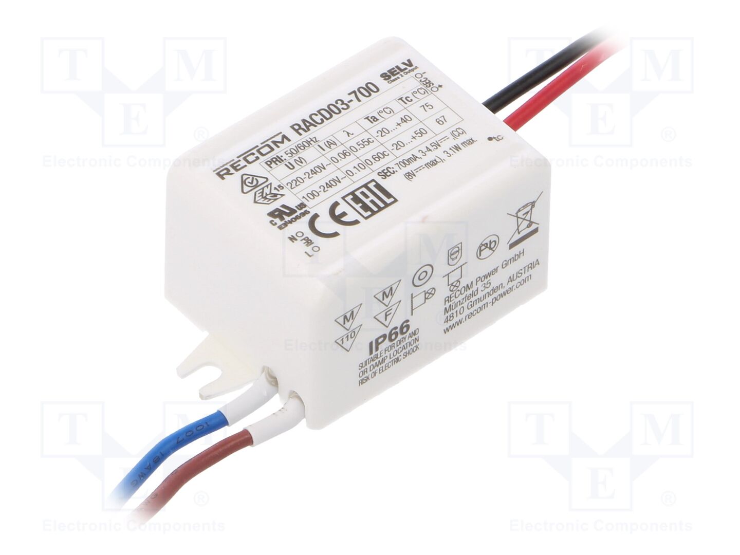 RECOM RACD03-700 LED-virtalähde 3W 700mA 90-264VAC